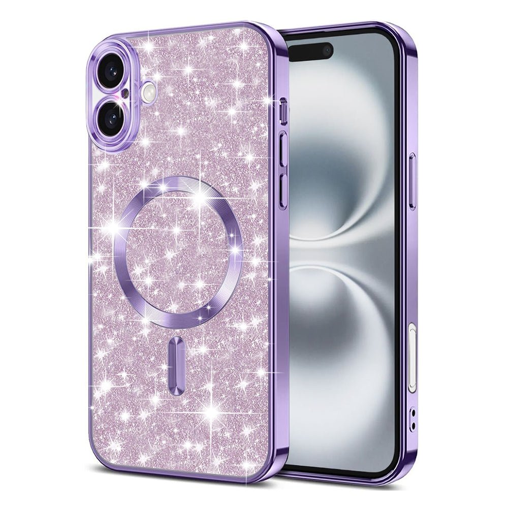 Coque MagSafe pour Apple iPhone 16, Techsuit, Luxury Glitter, Violet Clair