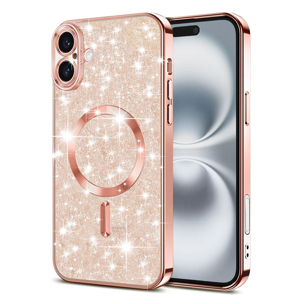 Coque MagSafe pour Apple iPhone 16, Techsuit, Luxury Glitter, Rose Doré
