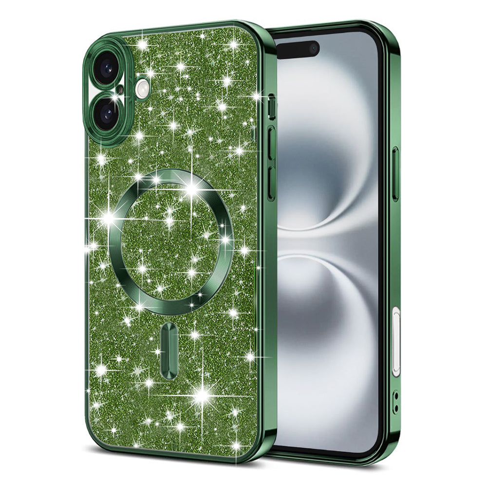 Coque MagSafe pour Apple iPhone 16, Techsuit, Luxury Glitter, Vert Foncé