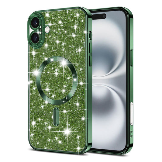 MagSafe Case for Apple iPhone 16, Techsuit, Luxury Glitter, Dark Green