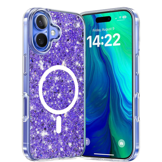 Coque MagSafe pour Apple iPhone 16, Techsuit, Paillettes Scintillantes, Violet