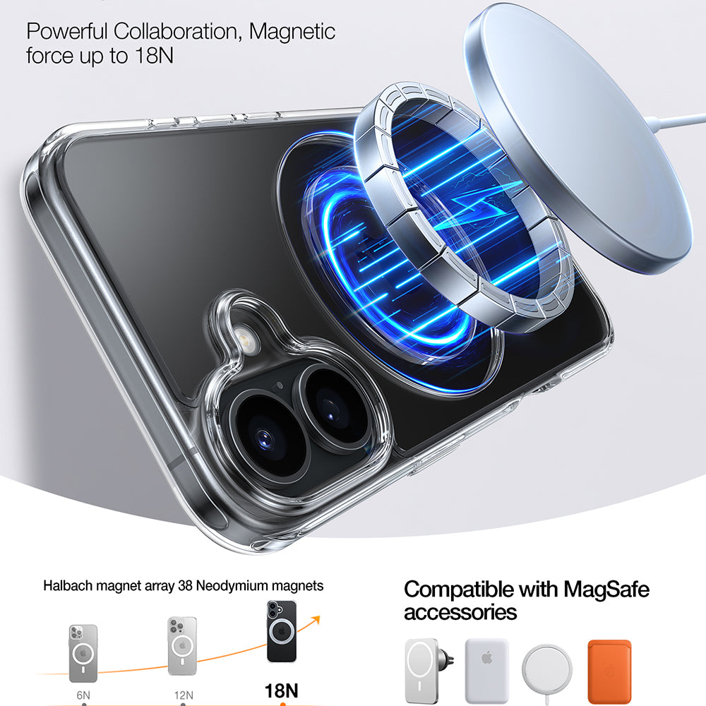 Coque MagSafe pour Apple iPhone 16, Torras, Ostand Pro, Transparente