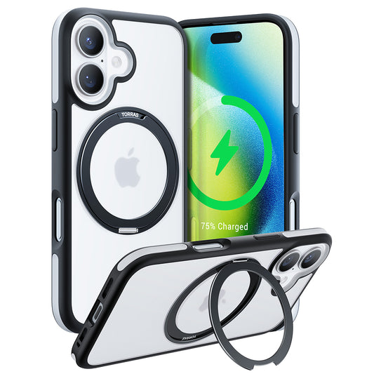 Coque MagSafe pour Apple iPhone 16, Torras, Ostand R Fusion, Noire