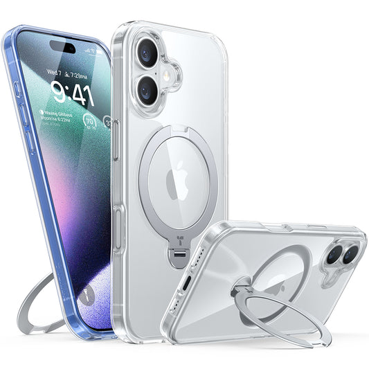 Coque MagSafe pour Apple iPhone 16, Torras, Ostand Spin, Transparente