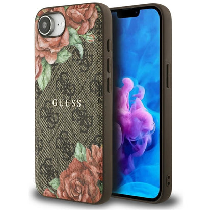 Coque MagSafe pour Apple iPhone 16e, Guess, Imprimé Fleurs 4G, Marron