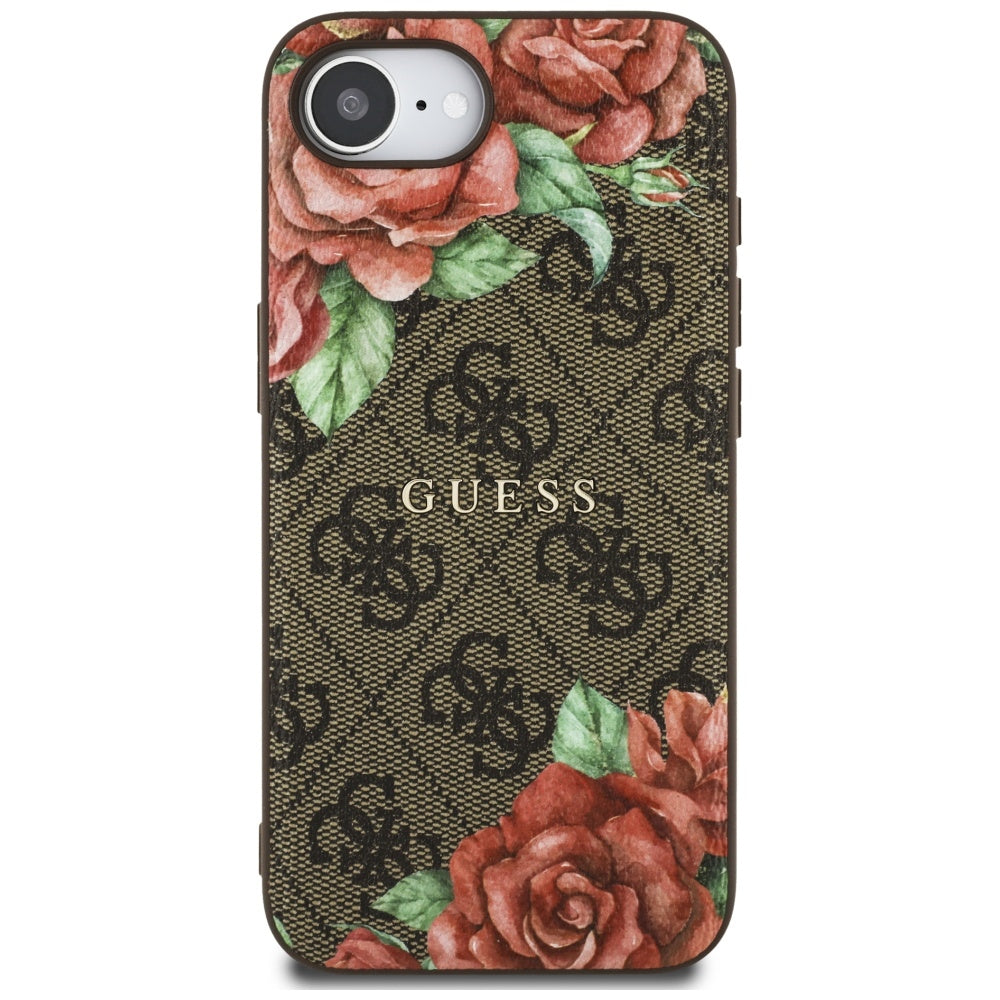 Coque MagSafe pour Apple iPhone 16e, Guess, Imprimé Fleurs 4G, Marron