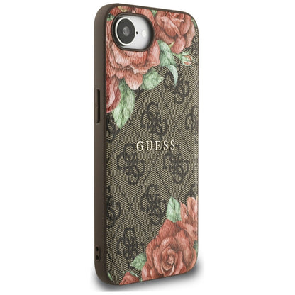 Coque MagSafe pour Apple iPhone 16e, Guess, Imprimé Fleurs 4G, Marron