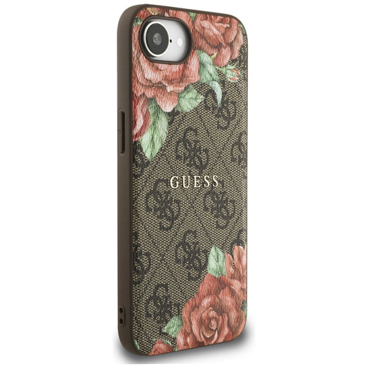 Coque MagSafe pour Apple iPhone 16e, Guess, Imprimé Fleurs 4G, Marron