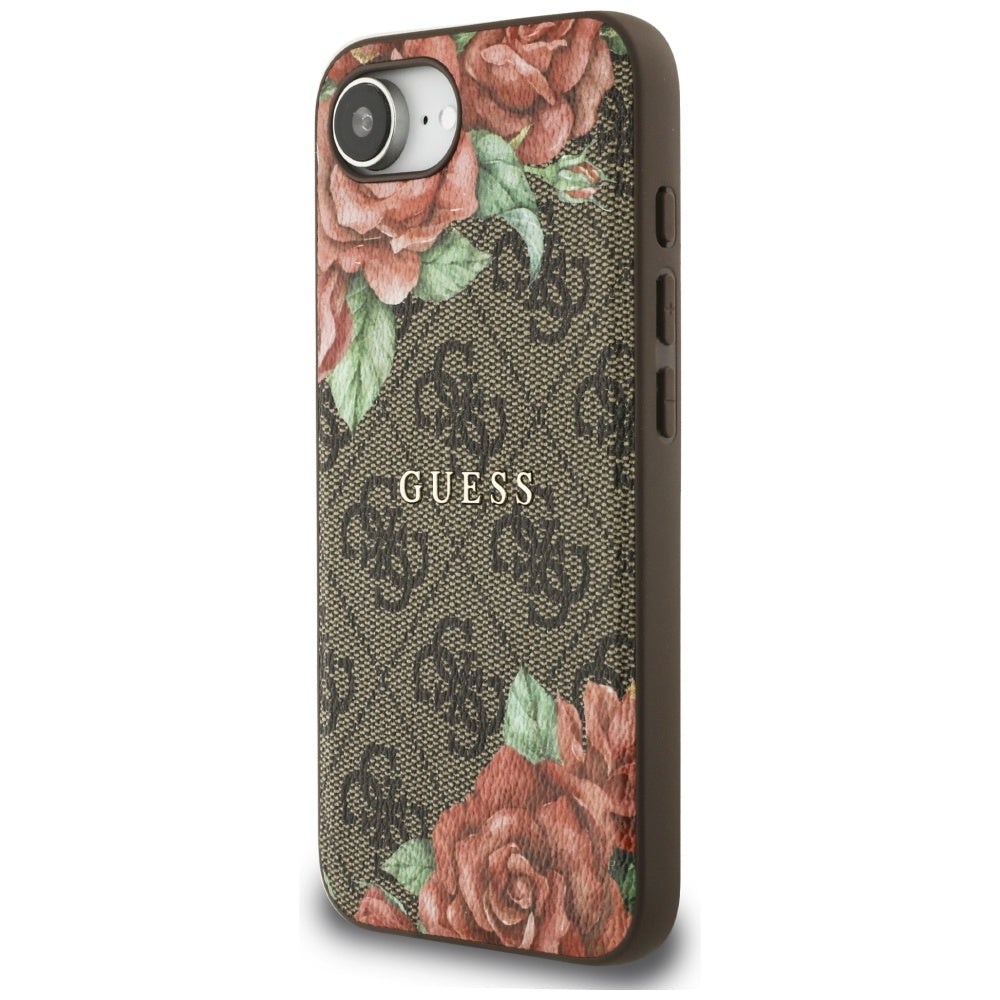 Coque MagSafe pour Apple iPhone 16e, Guess, Imprimé Fleurs 4G, Marron