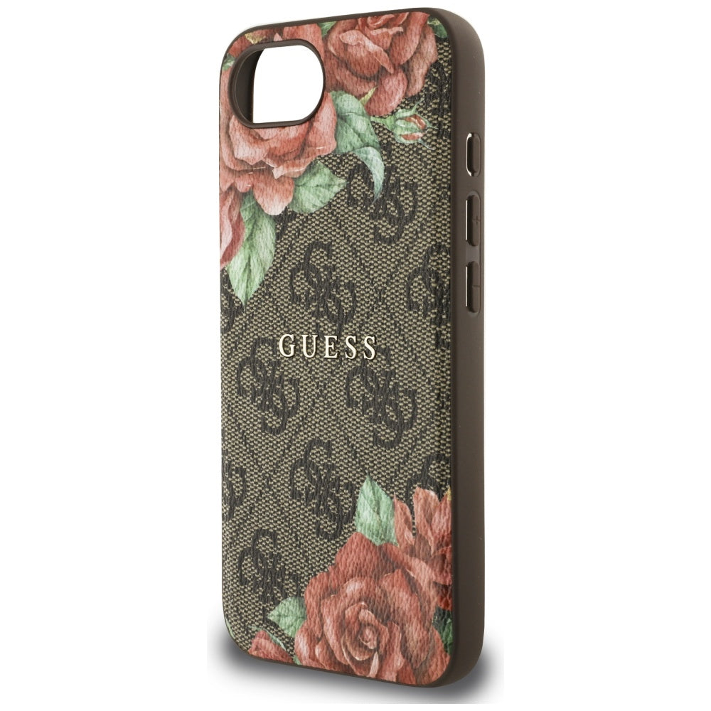 Coque MagSafe pour Apple iPhone 16e, Guess, Imprimé Fleurs 4G, Marron