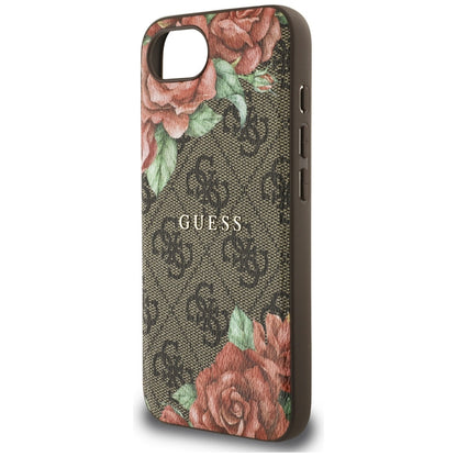 Coque MagSafe pour Apple iPhone 16e, Guess, Imprimé Fleurs 4G, Marron
