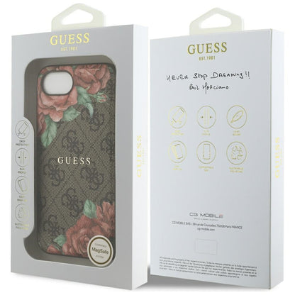 Coque MagSafe pour Apple iPhone 16e, Guess, Imprimé Fleurs 4G, Marron