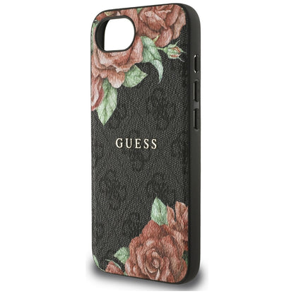 Coque MagSafe pour Apple iPhone 16e, Guess, Imprimé Fleurs 4G, Noire