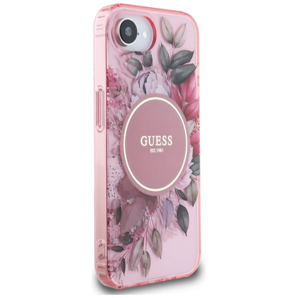 Étui MagSafe pour Apple iPhone 16e, Guess, IML Flowers, Rose