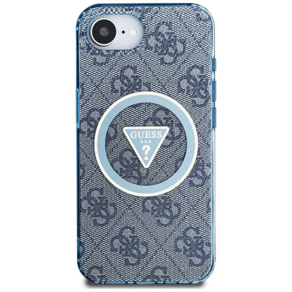 Coque MagSafe pour Apple iPhone 16e, Guess, IML Glitter 4G Circle Triangle, Bleue