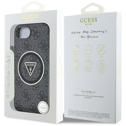 Étui MagSafe pour Apple iPhone 16e, Guess, IML Glitter 4G Circle Triangle, Noir