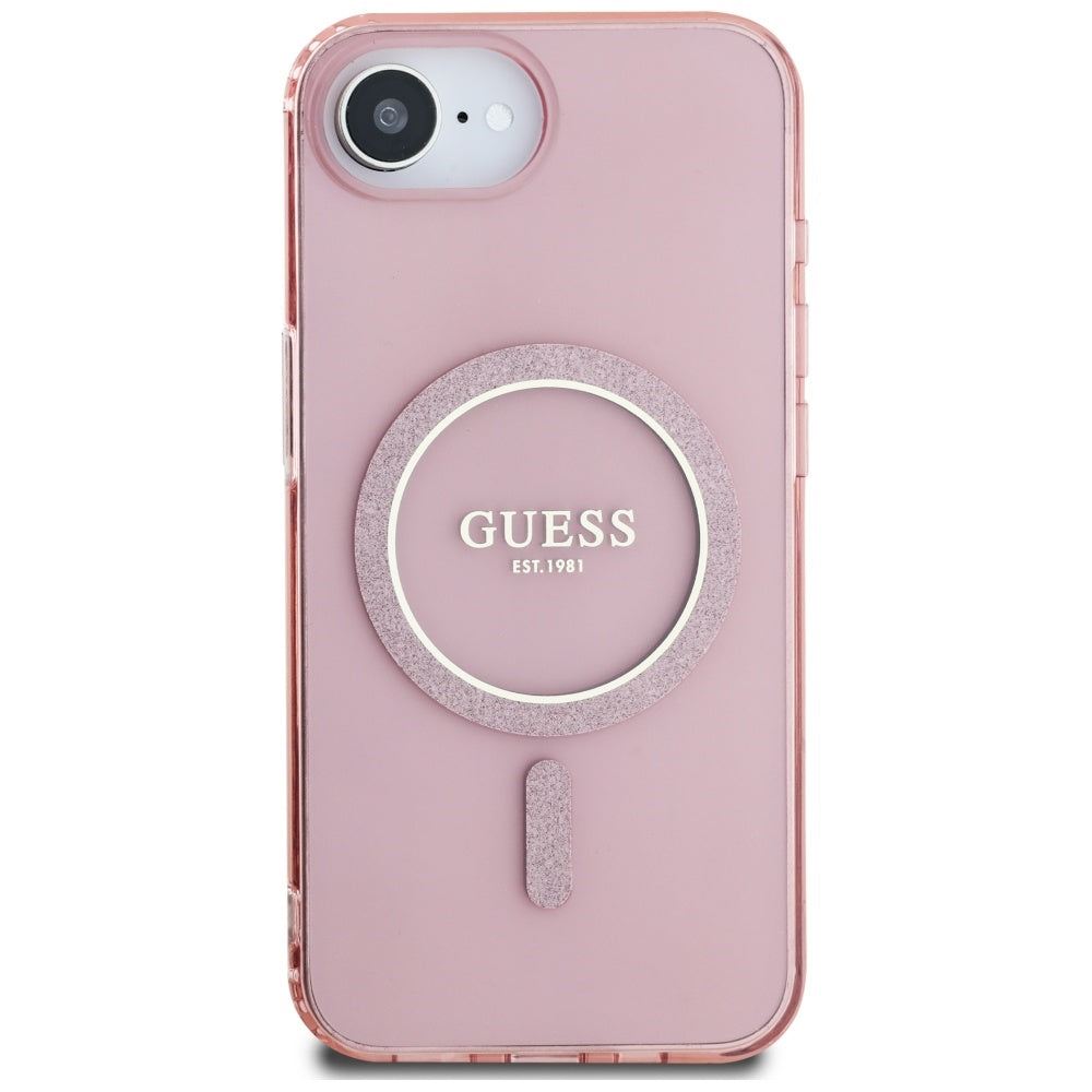 Étui MagSafe pour Apple iPhone 16e, Guess, IML Glitter Circle, Rose