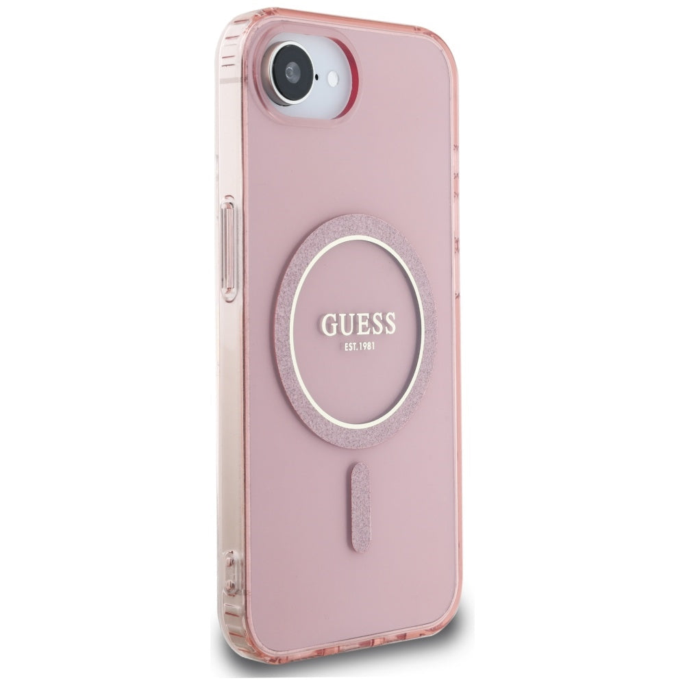 Étui MagSafe pour Apple iPhone 16e, Guess, IML Glitter Circle, Rose
