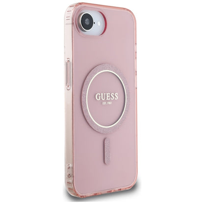 Étui MagSafe pour Apple iPhone 16e, Guess, IML Glitter Circle, Rose