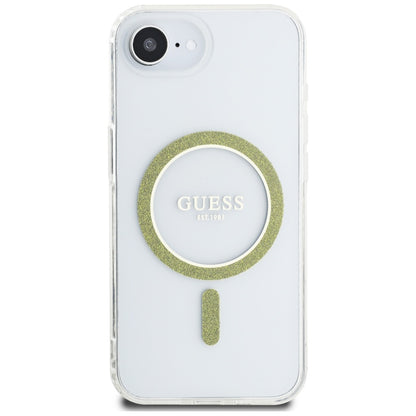 Coque MagSafe pour Apple iPhone 16e, Guess, IML Glitter Circle, Transparente