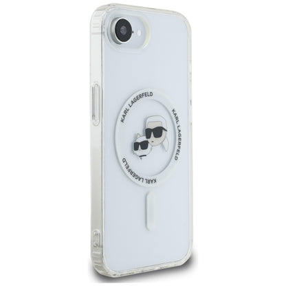 Coque MagSafe pour Apple iPhone 16e, Karl Lagerfeld, IML Metal Karl & Choupette's Heads, Blanche