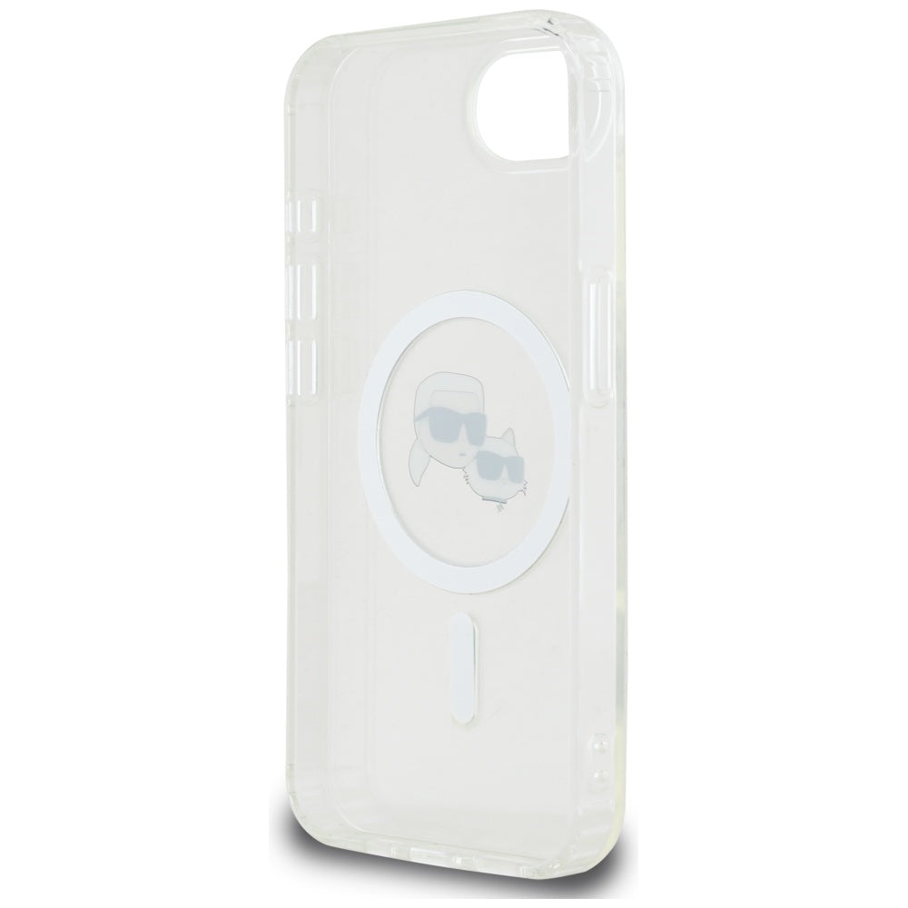 Coque MagSafe pour Apple iPhone 16e, Karl Lagerfeld, IML Metal Karl & Choupette's Heads, Blanche
