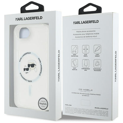 Coque MagSafe pour Apple iPhone 16e, Karl Lagerfeld, IML Metal Karl & Choupette's Heads, Blanche
