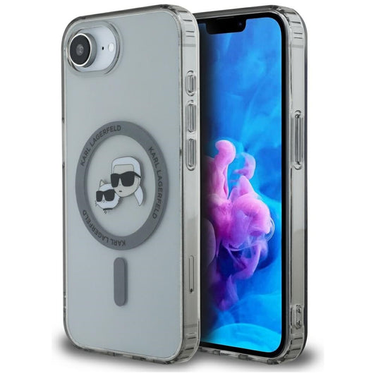 Housse MagSafe pour Apple iPhone 16e, Karl Lagerfeld, IML Metal Karl & Choupette's Heads, Noire
