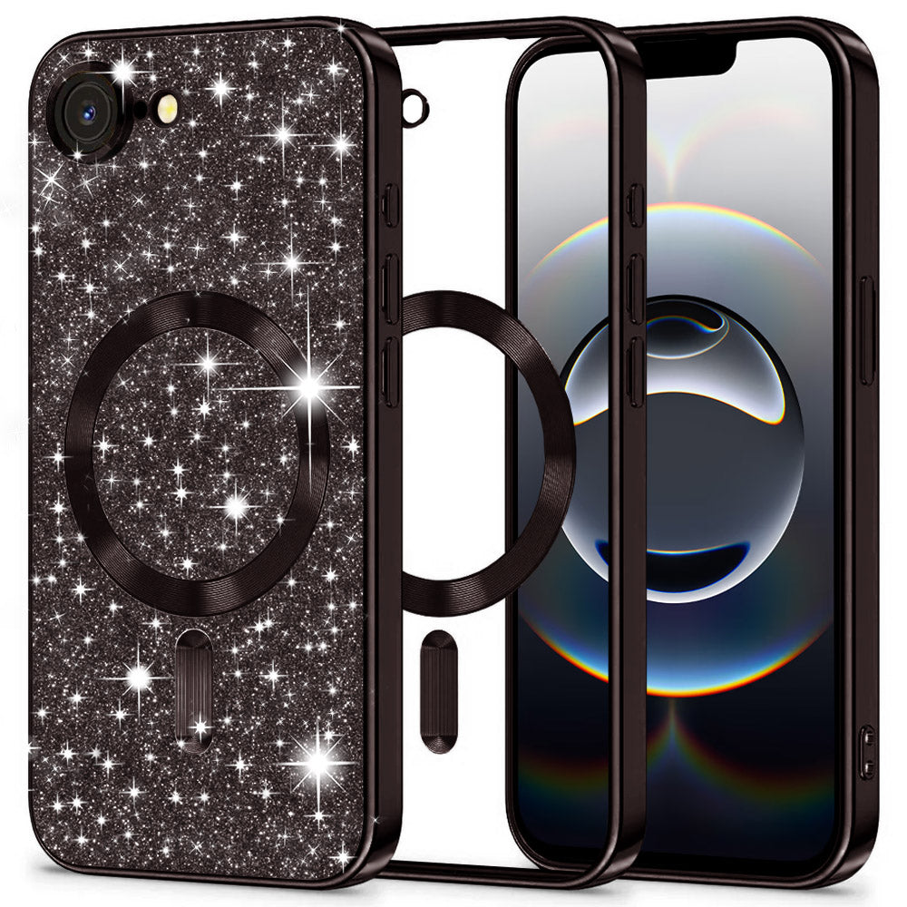 Coque MagSafe pour Apple iPhone 17e / 16e, Techsuit, Luxury Glitter, Noire