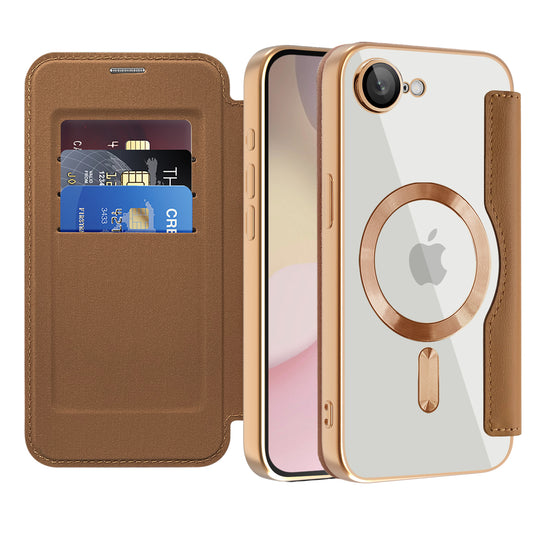 Coque MagSafe pour Apple iPhone 17e / 16e, Techsuit, SmartMag Book, Marron