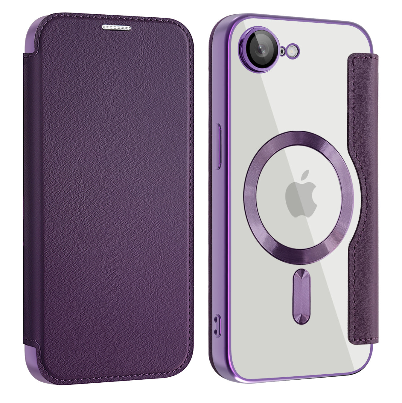MagSafe Case for Apple iPhone 17e / 16e, Techsuit, SmartMag Book, Purple