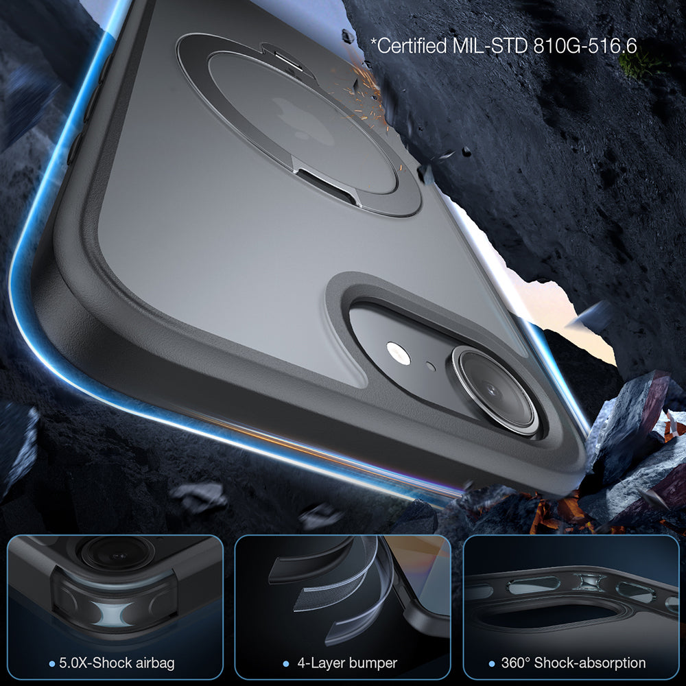 Housse MagSafe pour Apple iPhone 17e / 16e, Torras, Ostand Spin, Noire