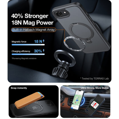 Housse MagSafe pour Apple iPhone 17e / 16e, Torras, Ostand Spin, Noire