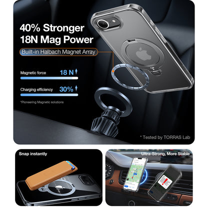 Étui MagSafe pour Apple iPhone 17e / 16e, Torras, Ostand Spin, Transparent