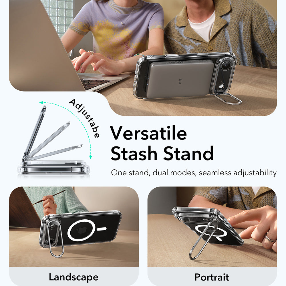 Coque MagSafe pour Apple iPhone 17 Air, ESR, Classic Hybrid Kickstand, Transparente