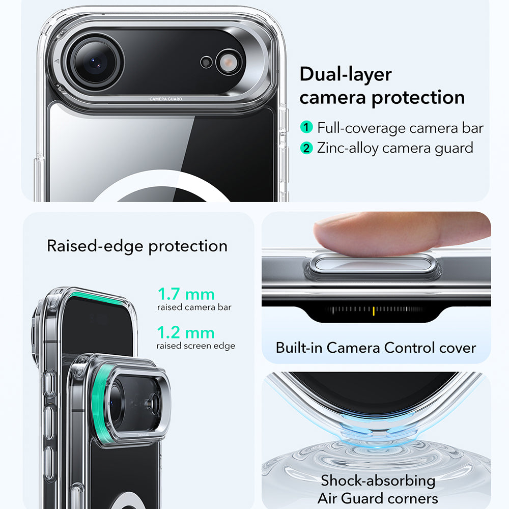 Coque MagSafe pour Apple iPhone 17 Air, ESR, Classic Hybrid Kickstand, Transparente