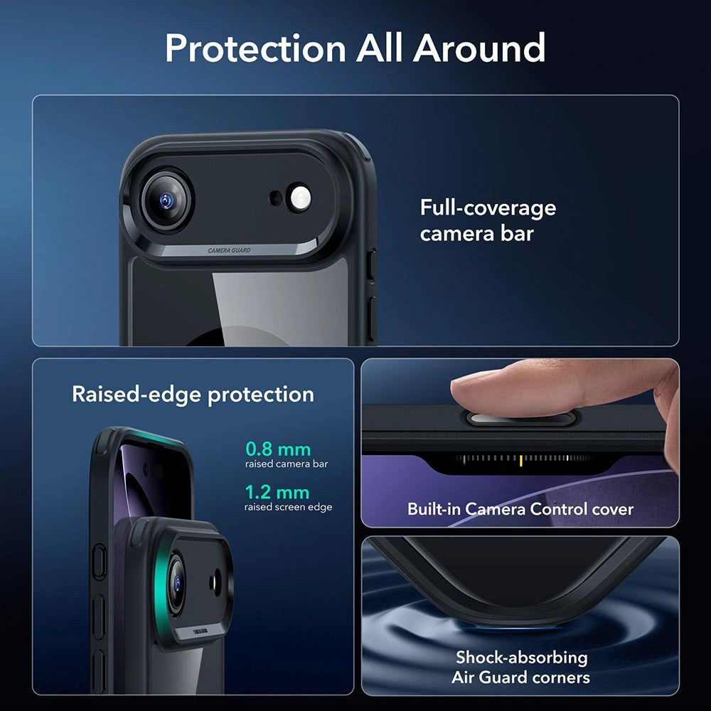 Coque MagSafe pour Apple iPhone 17 Air, ESR, Classic Hybrid avec Protecteur d'Écran, Noir Transparent