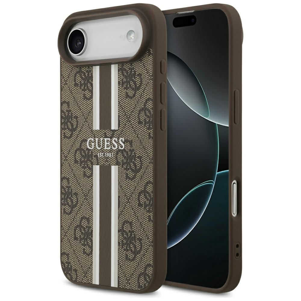 Étui MagSafe pour Apple iPhone 17 Air, Guess, 4G Printed Stripes, Marron