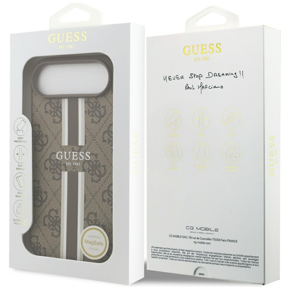 Étui MagSafe pour Apple iPhone 17 Air, Guess, 4G Printed Stripes, Marron
