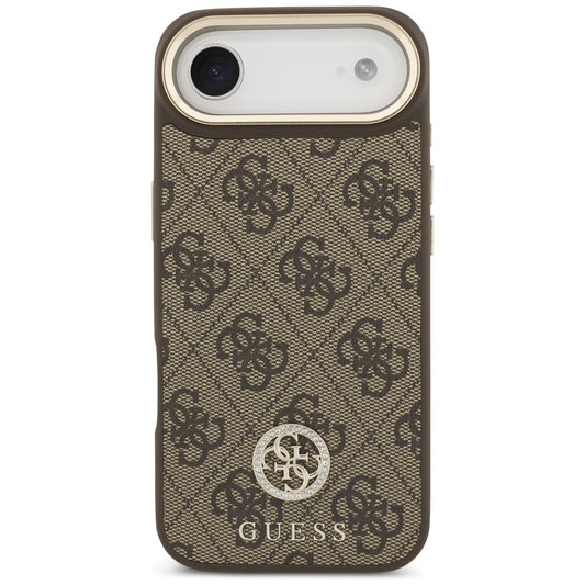 Étui MagSafe pour Apple iPhone 17 Air, Guess, Logo Strass 4G avec Grande Bandoulière, Marron