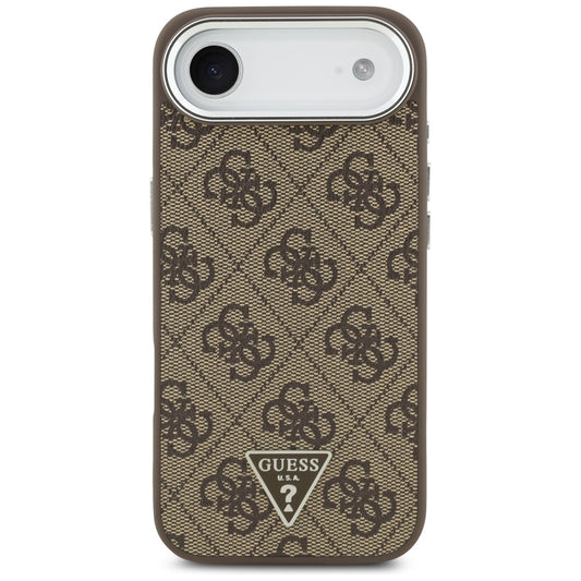 Coque MagSafe pour Apple iPhone 17 Air, Guess, logo Triangle 4G, Marron Argenté