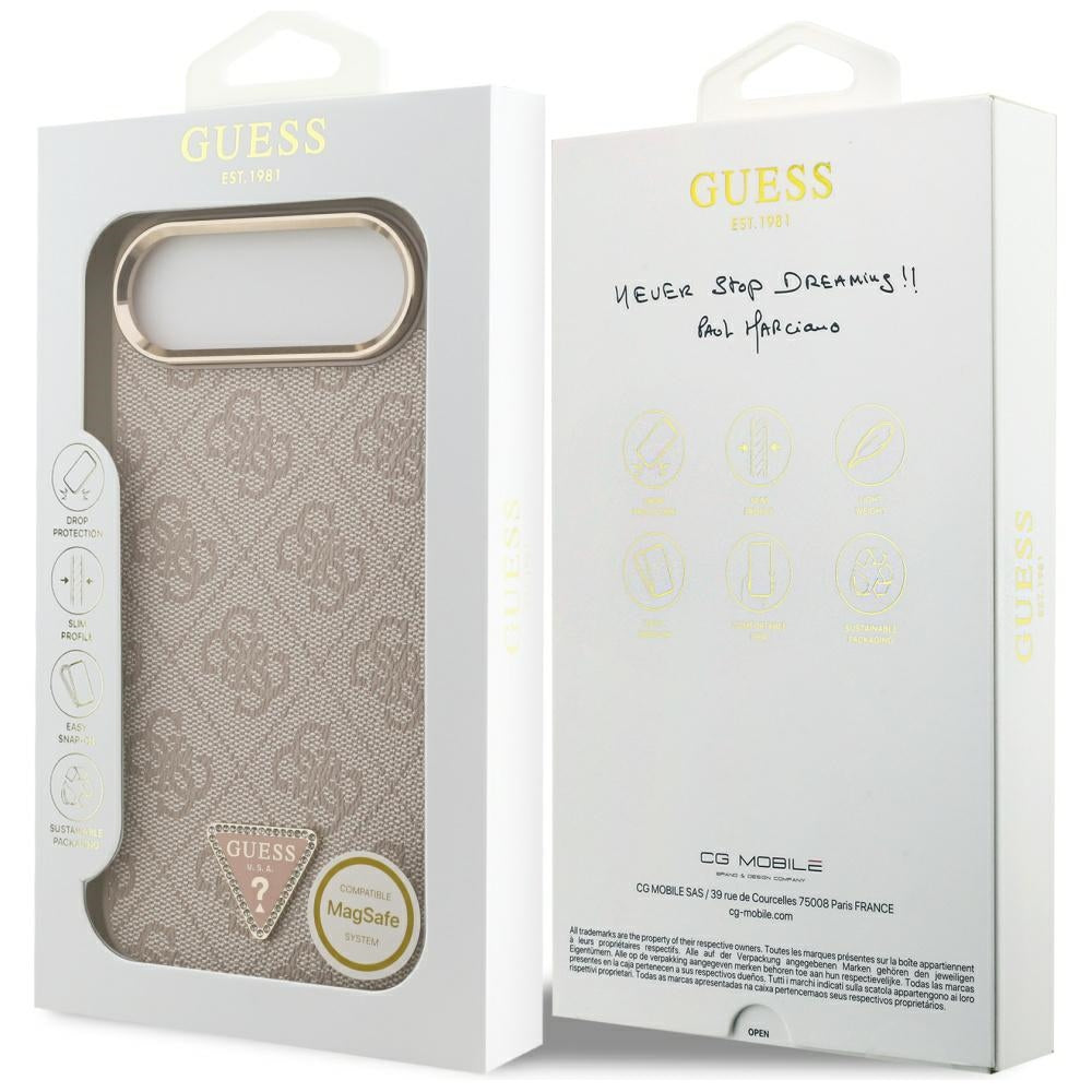 Étui MagSafe pour Apple iPhone 17 Air, Guess, logo Triangle 4G, Rose Doré