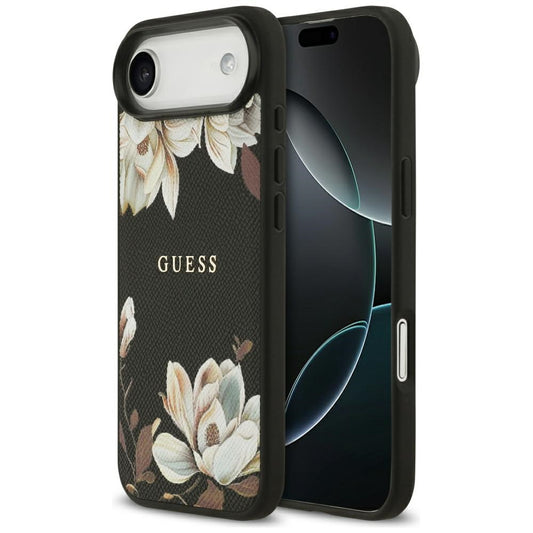 Coque MagSafe pour Apple iPhone 17 Air, Guess, Grained Flowers, Noire