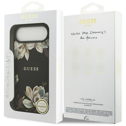 Coque MagSafe pour Apple iPhone 17 Air, Guess, Grained Flowers, Noire