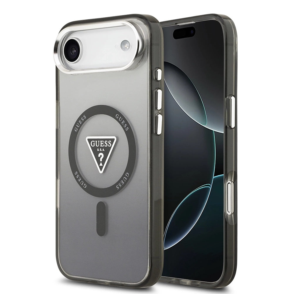Coque MagSafe pour Apple iPhone 17 Air, Guess, logo triangle dégradé IML, Noire