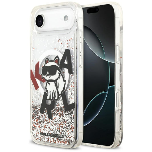 Housse MagSafe pour Apple iPhone 17 Air, Karl Lagerfeld, Liquid Glitter Choupette Logo, Transparente