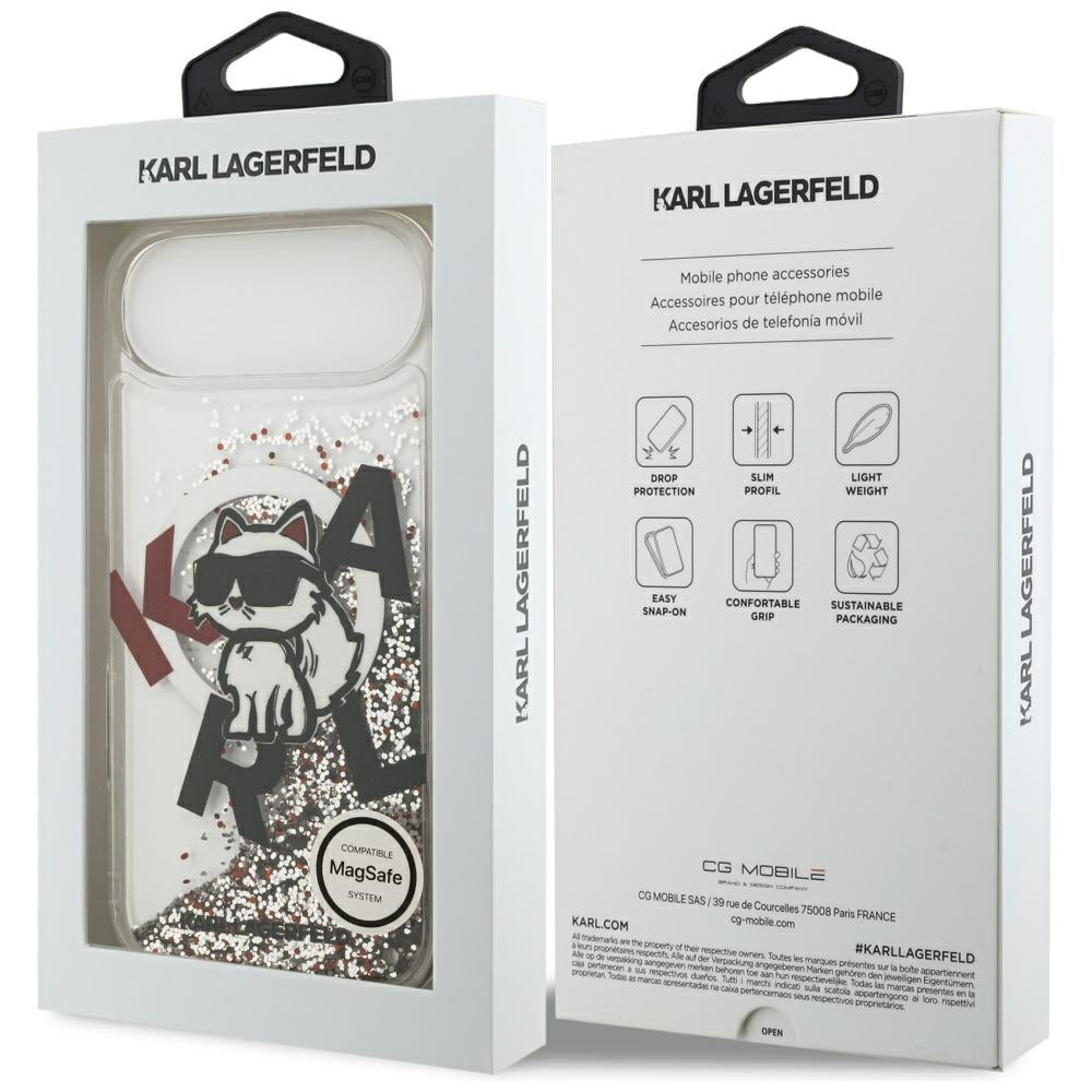 Housse MagSafe pour Apple iPhone 17 Air, Karl Lagerfeld, Liquid Glitter Choupette Logo, Transparente