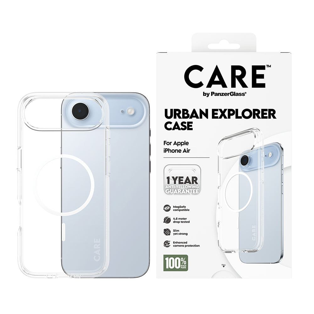 Coque MagSafe pour Apple iPhone 17 Air, PanzerGlass, Care Urban Explorer, Transparente Blanche