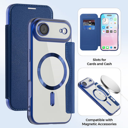 Housse MagSafe pour Apple iPhone 17 Air, Techsuit, SmartMag Book, Bleue
