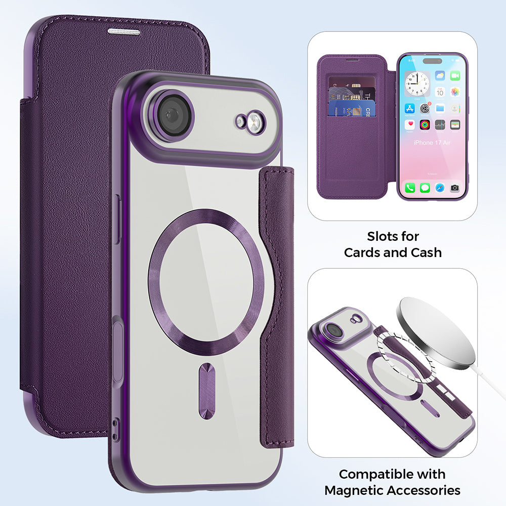 Étui MagSafe pour Apple iPhone 17 Air, Techsuit, SmartMag Book, Mauve